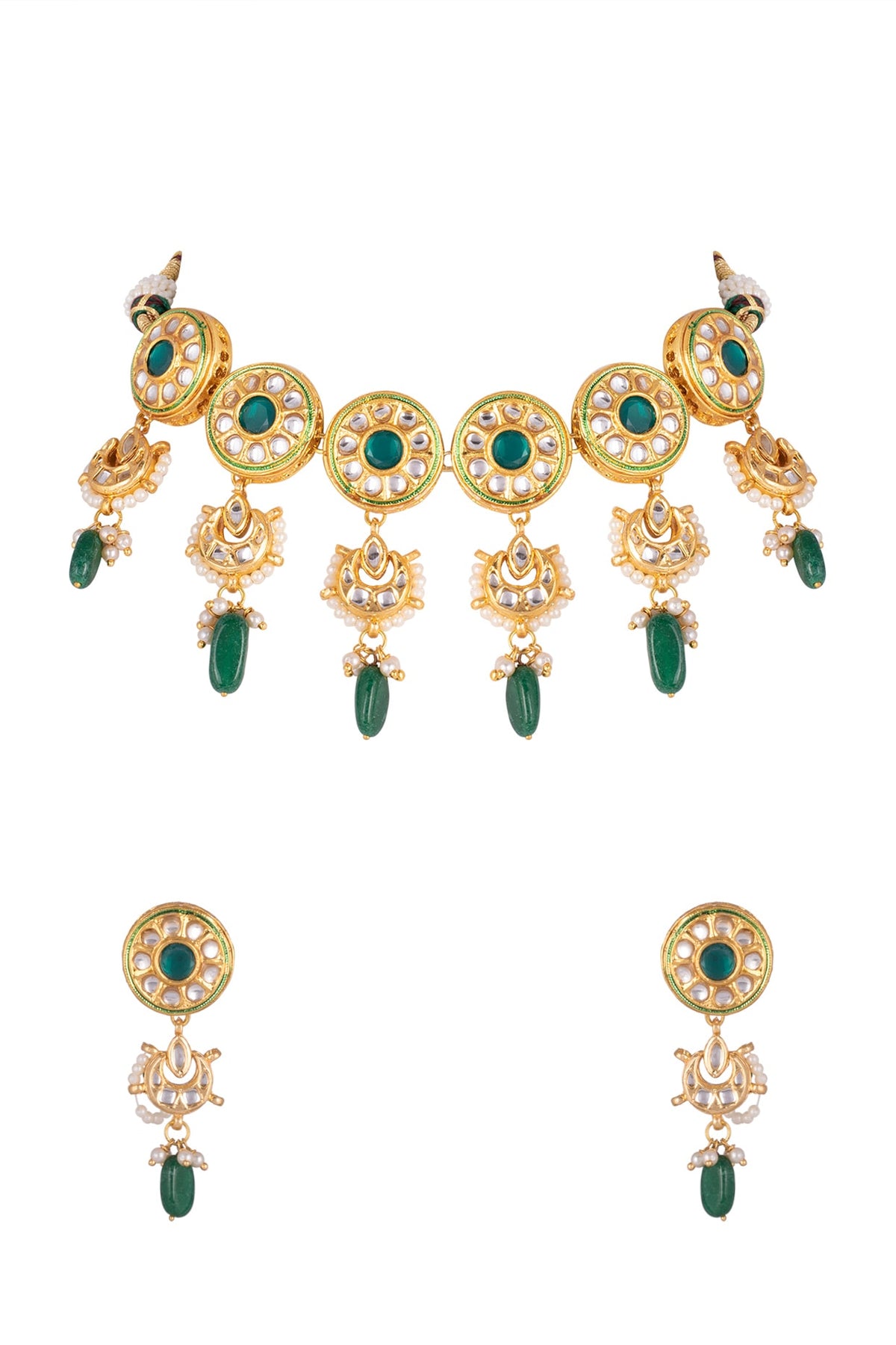 Gold Plated Emerald Choker Necklace Set