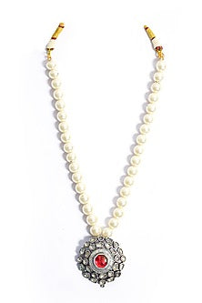 Gold Finish Kundan Polki & Pearl Pendant Necklace