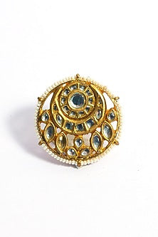 Dull Gold Plated Kundan Polki Ring