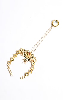 Gold Plated Kundan Polki & Pearl Hathphool