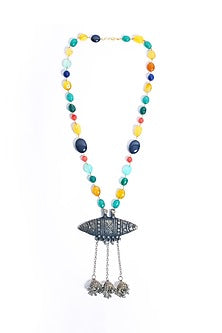 Oxidised Finish Multi-Colored Beaded Pendant Necklace