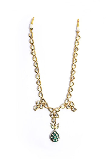 Gold Plated Kundan Polki & Green Drop Necklace