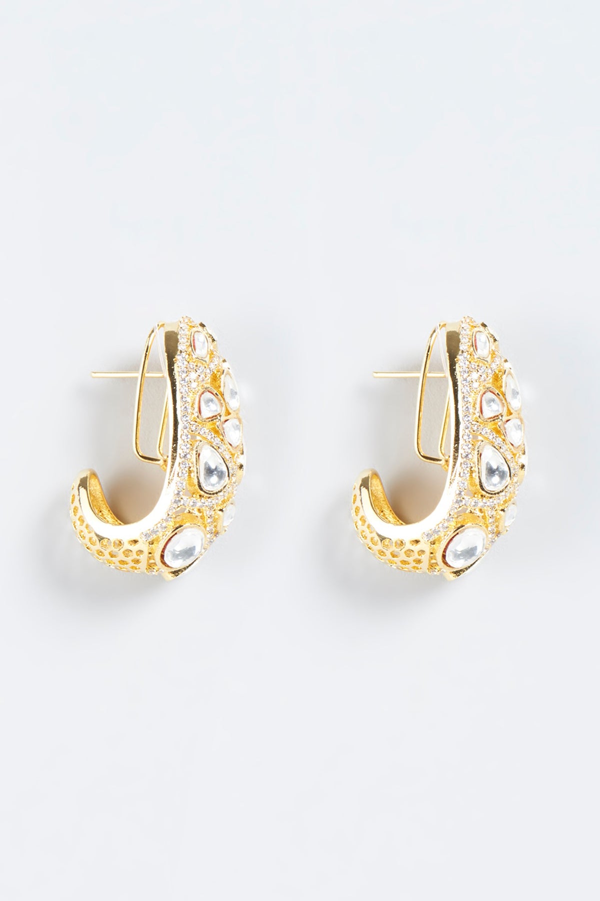Gold Plated Kundan Polki Hoop Earrings