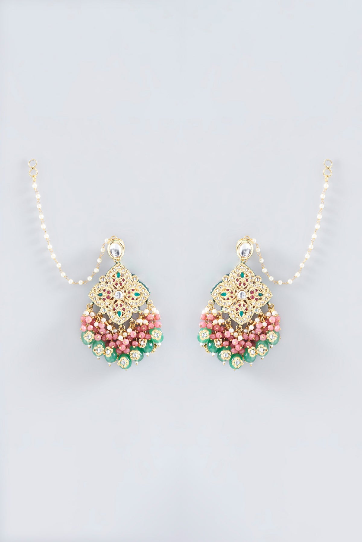 Gold Plated Multi-Colored Beaded & Kundan Polki Dangler Earrings