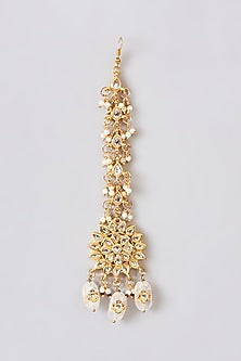 Gold Plated Kundan Polki & Pearl Maangtikka