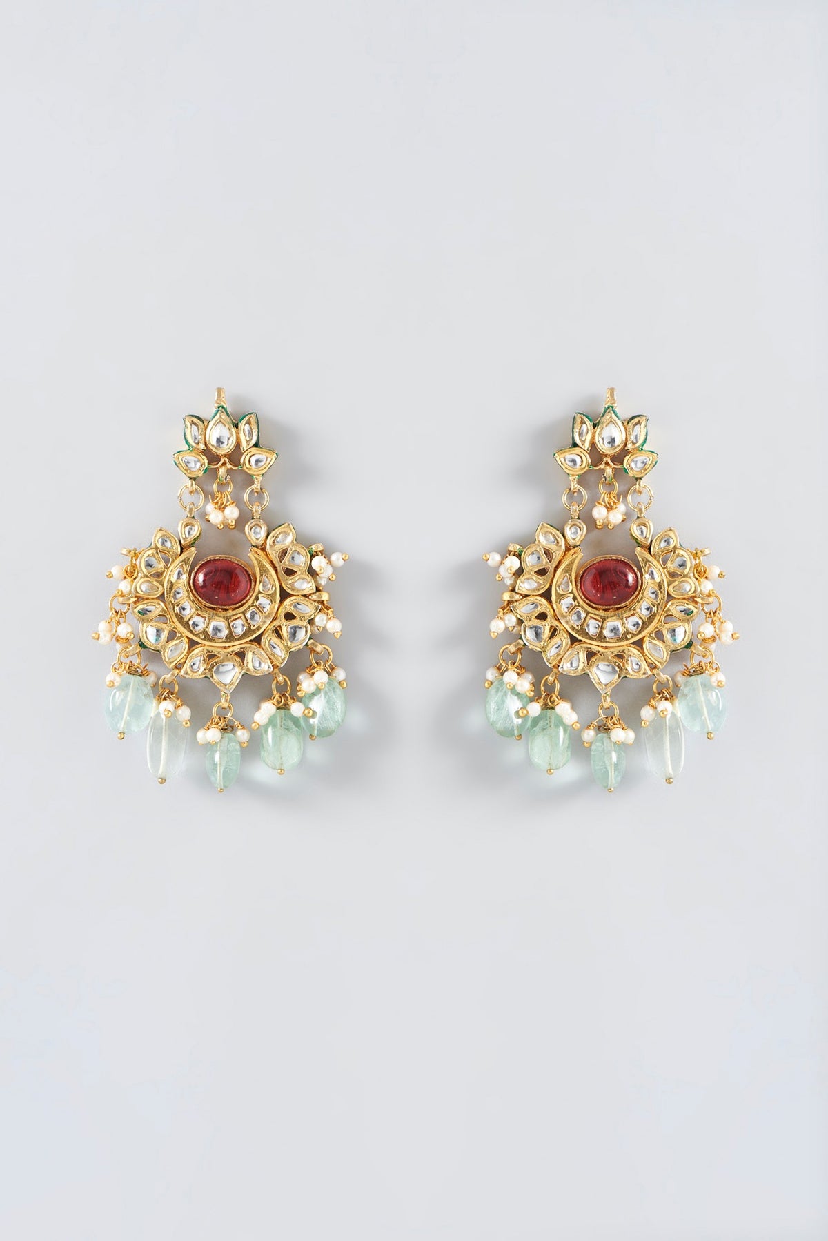 Gold Plated Kundan Polki & Ruby Stone Peacock Choker Necklace Set