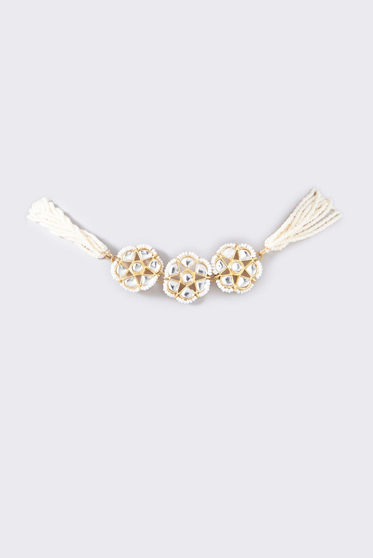 Gold Plated White Kundan Polki & Pearl Floral Choker Necklace