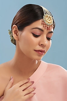 Gold Plated Kundan Polki & Pearl Maang Tikka