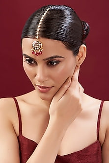 Gold Plated Kundan & Pearl Meenakari Maang Tikka
