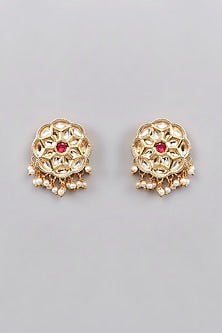 Gold Plated White Stone & Kundan Polki Stud Earrings