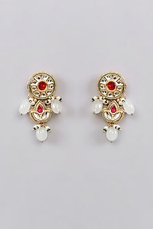 Gold Plated Multi-Colored Synthetic Stone & Pearl Dangler Earrings