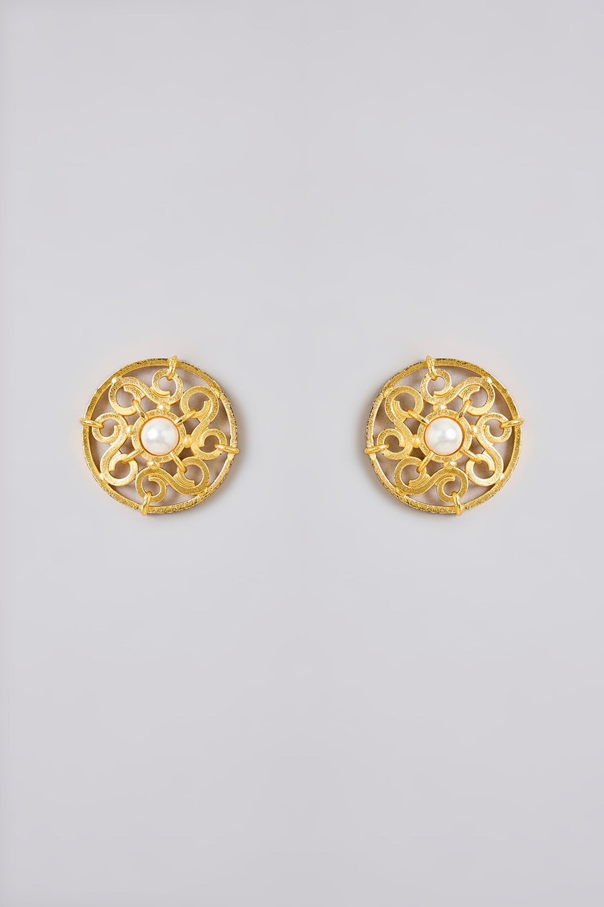 Matte Gold Plated Mixed Metal Stud Earrings
