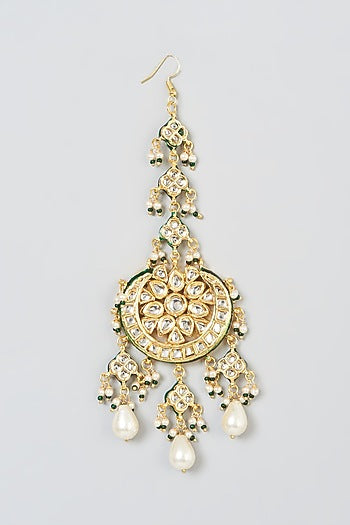 Gold Plated Kundan Polki & Pearl Bead Maangtikka