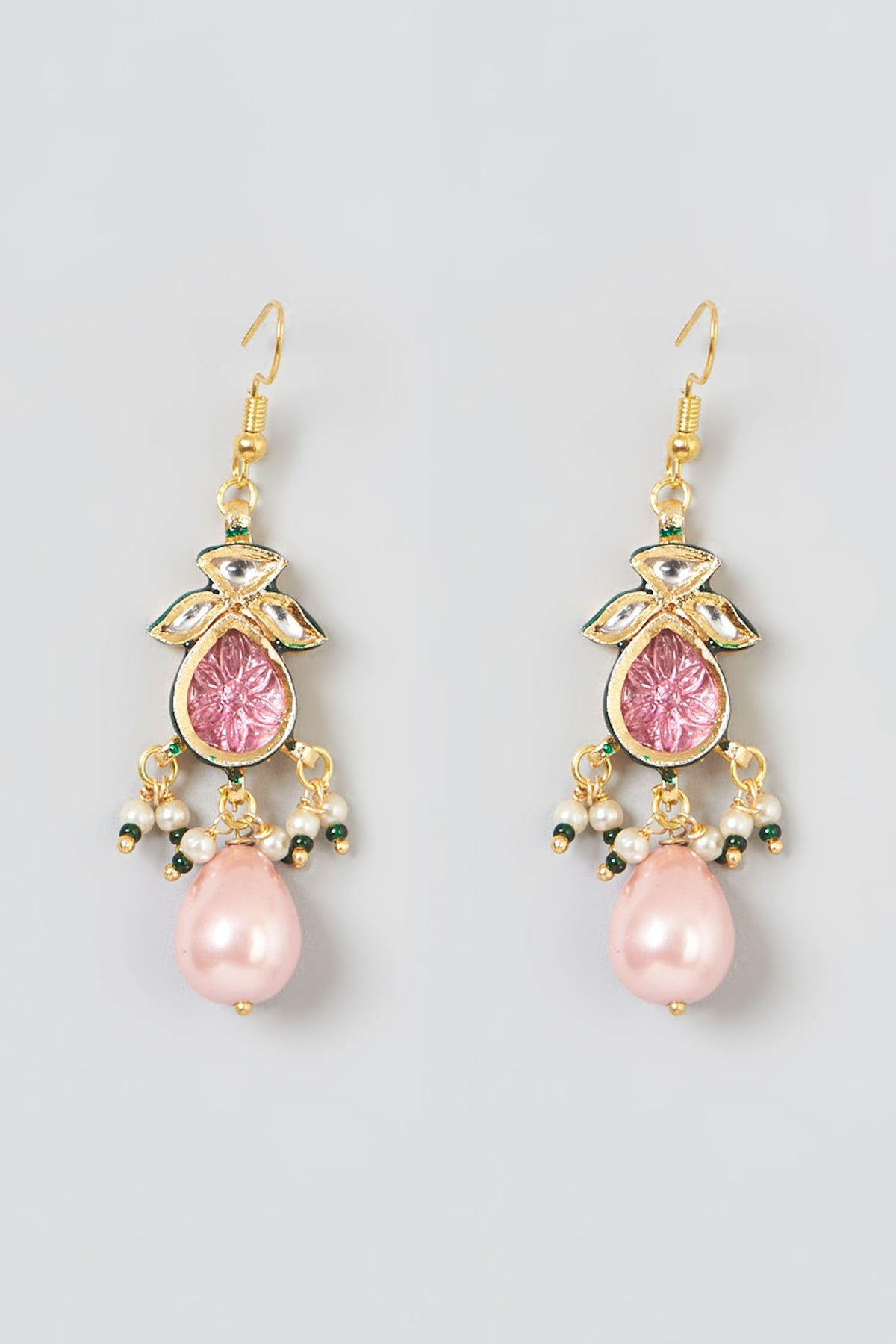 Gold Plated Quartz & Aqua Kundan Polki Necklace Set