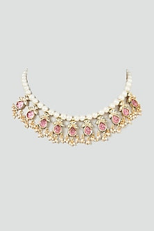 Gold Plated Quartz Kundan Polki Choker Necklace