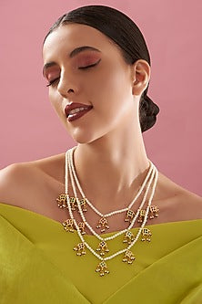 Gold Plated Multi-Colored Beaded Tiered Long Necklace