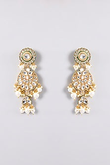 Gold Plated Kundan Polki & Pearl Dangler Earrings