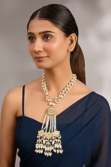 Gold Plated Pearl Long Pendant Necklace