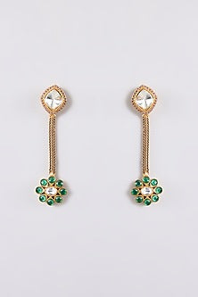 Gold Plated Green Kundan Polki Long Necklace Set