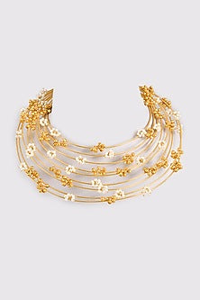 Gold Plated Pearl Layered Wired Necklace
