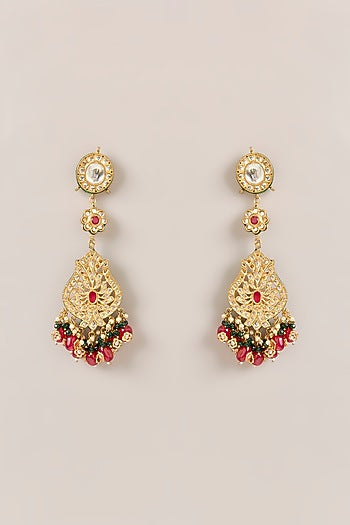 Gold Plated Beaded & Pearl Dangler Earrings