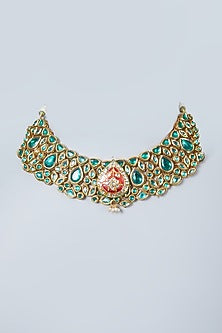 Gold Plated Green Stone Choker Necklace
