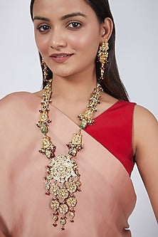 Gold Plated Kundan Polki Motifs Necklace Set