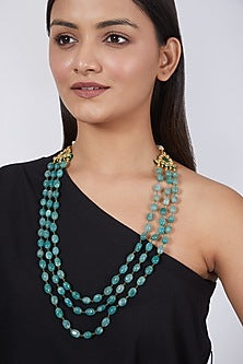 Gold Plated Green Beaded Long Necklace
