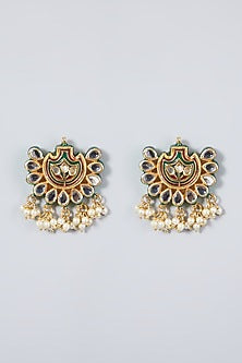 Gold Plated Pearl & Kundan Polki Stud Earrings