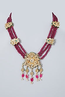 Gold Plated Kundan Polki & Beaded Necklace