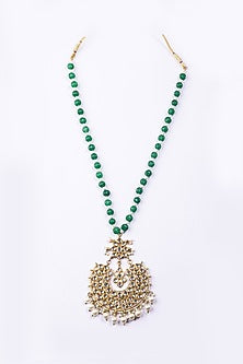 Gold Plated Kundan Polki & Green Beaded Long Necklace