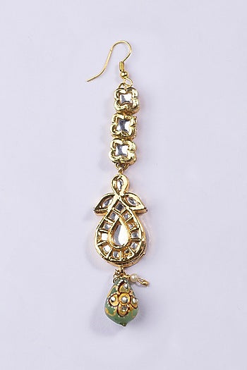 Gold Plated Kundan & Green Drop Maangtikka