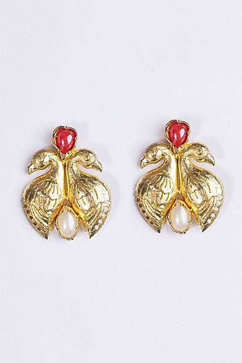 Gold Plated Pearl Bird Stud Earrings
