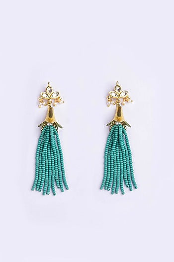 Gold Plated Kundan Polki & Turquoise Beaded Dangler Earrings