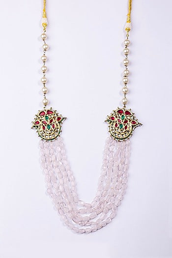 Gold Plated Kundan Polki & Pink Beaded Long Necklace