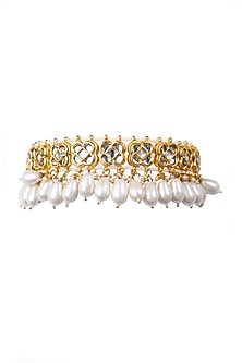 Gold Plated Kundan Polki & Pearl Choker Necklace