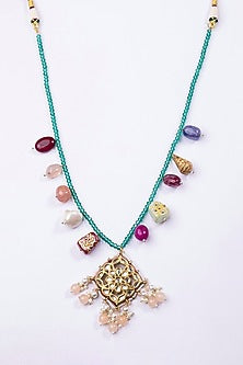 Gold Plated Kundan Polki & Multi-Colored Beaded Long Necklace