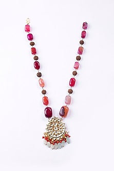 Gold Plated Multi-Colored Beaded Long Necklace