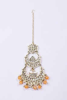 Gold Plated Kundan Polki & Pearl Maangtikka