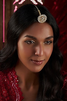 Gold Plated Kundan Polki & Pearl Borla Maangtikka