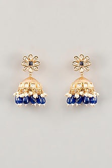 Gold Plated Kundan Polki & Blue Onyx Beaded Mesh Choker Necklace Set