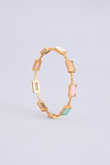 Gold Plated Multi-Colored Stone Bangles (Set Of 2)