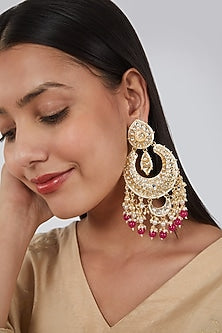 Gold Plated Kundan Polki Chandbali Earrings