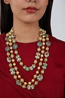 Two Tone Finish Beaded Necklace Set