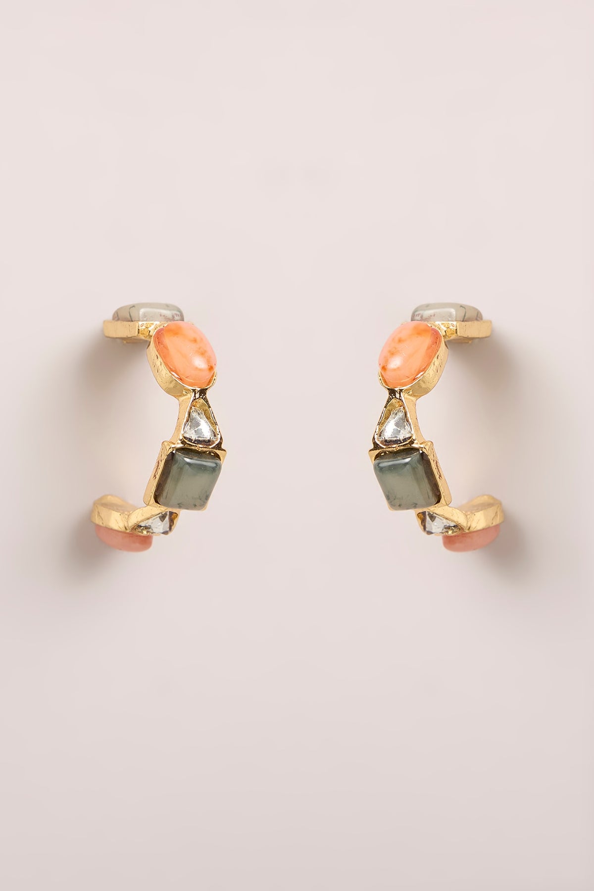 Gold Finish Multi-Colored Stone Hoop Earrings
