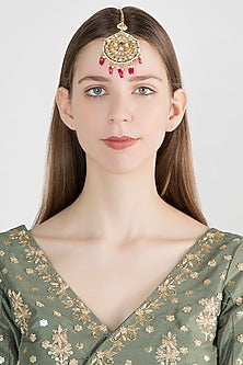 Gold Plated Kundan & Pearls Maang Tikka