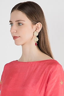 Gold Plated Ruby & Pearl Earrings