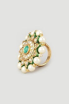 Gold Plated Kundan Polki Meenakari Ring