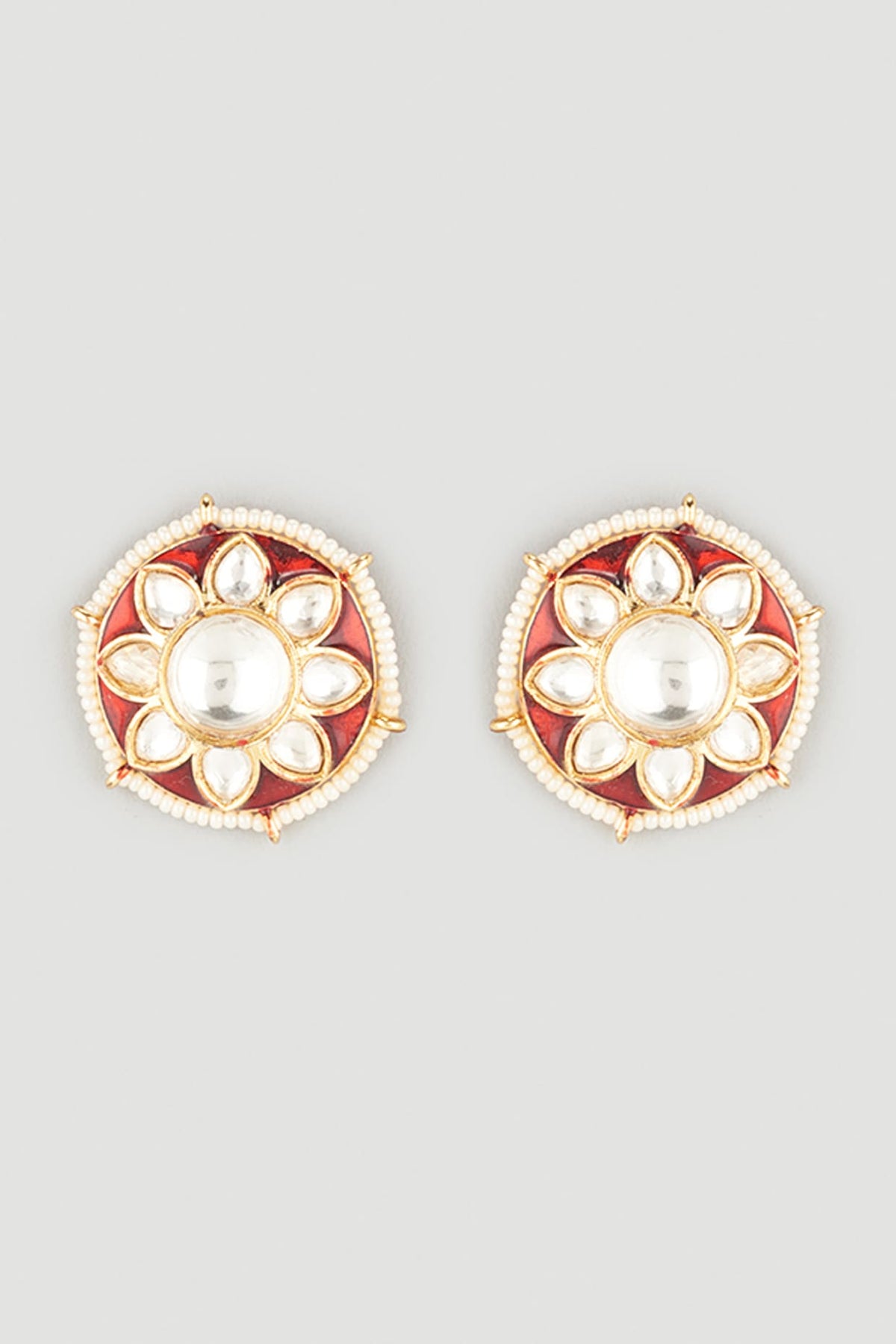Gold Plated Kundan Polki Stud Earrings