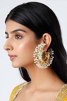 Gold Plated Pearl Big Bali Earrings